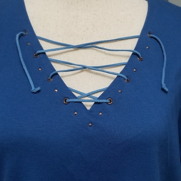 Avenue Laced Up Studded Neckline Top - Picture 2 of 5